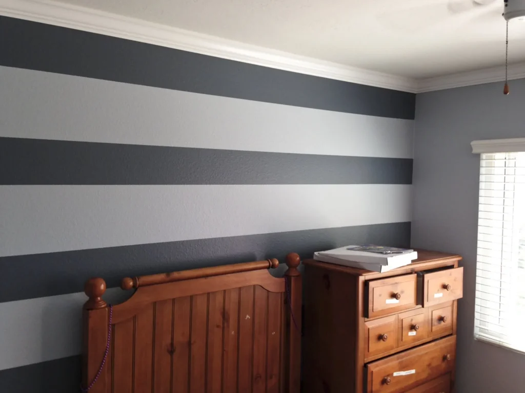 Striped gray paint in a San Diego bedroom by Brad Stoner Painting.